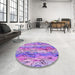 Round Patterned Dark Orchid Purple Rug in a Office, pat3222pur