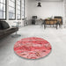 Round Patterned Light Coral Pink Rug in a Office, pat3222rd