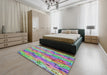 Patterned Light Green Modern Rug in a Bedroom, pat3222