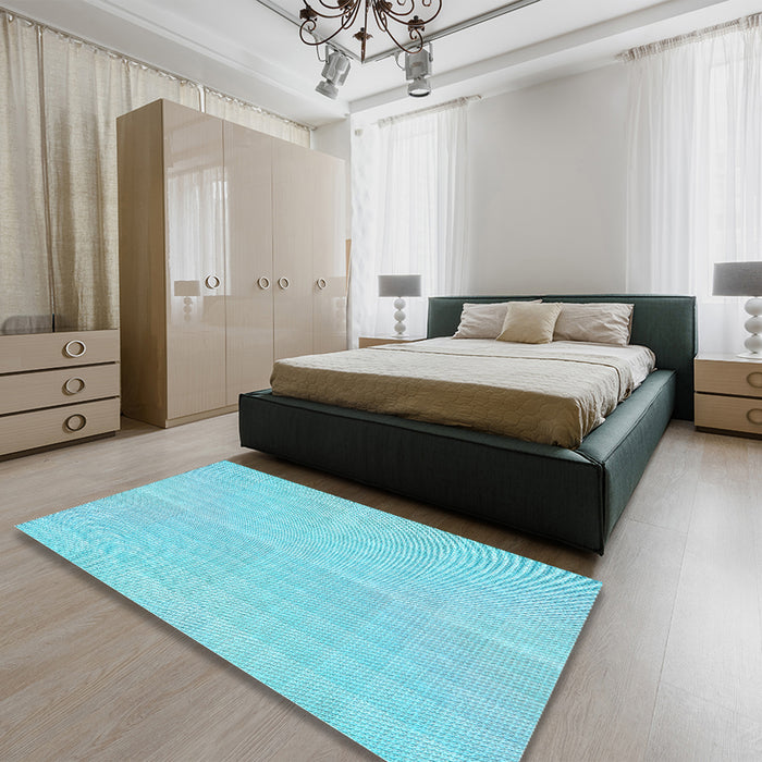 Patterned Bright Turquoise Blue Rug in a Bedroom, pat3223lblu
