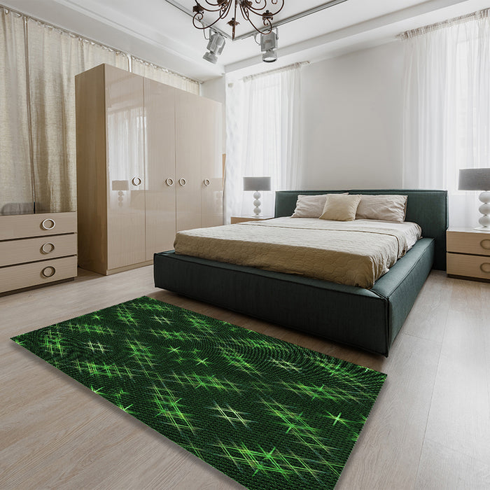 Patterned Green Rug in a Bedroom, pat3225grn