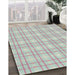 Patterned Light Rose Green Novelty Rug in Family Room, pat3228