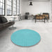 Round Patterned Dark Turquoise Green Rug in a Office, pat323lblu