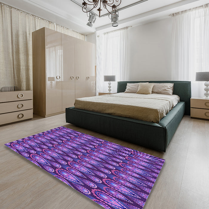 Patterned Bright Purple Rug in a Bedroom, pat3231pur