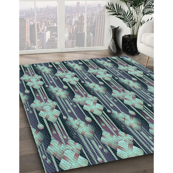 Machine Washable Transitional Blue Moss Green Rug in a Family Room, wshpat3232lblu