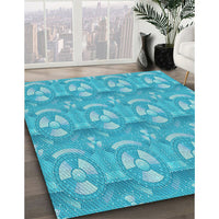 Patterned Bright Turquoise Blue Rug, pat3233lblu