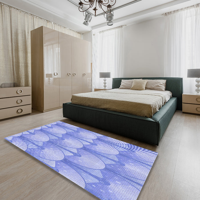 Round Machine Washable Transitional Light Slate Blue Rug in a Office, wshpat3235blu
