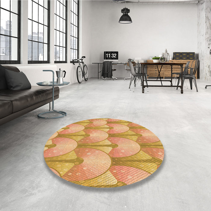 Round Patterned Yellow Orange Rug in a Office, pat3235org