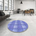 Round Patterned Denim Blue Rug in a Office, pat3236blu