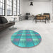 Round Patterned Deep-Sea Green Rug in a Office, pat3236lblu