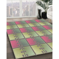 Patterned Olive Green Novelty Rug, pat3236