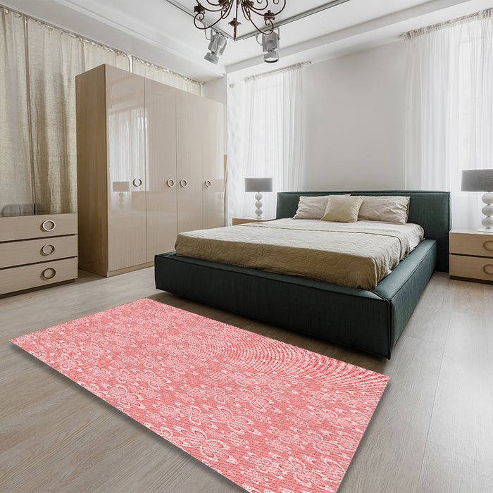 Patterned Pink Rug in a Bedroom, pat3237rd