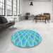 Round Patterned Blue Rug in a Office, pat3238lblu