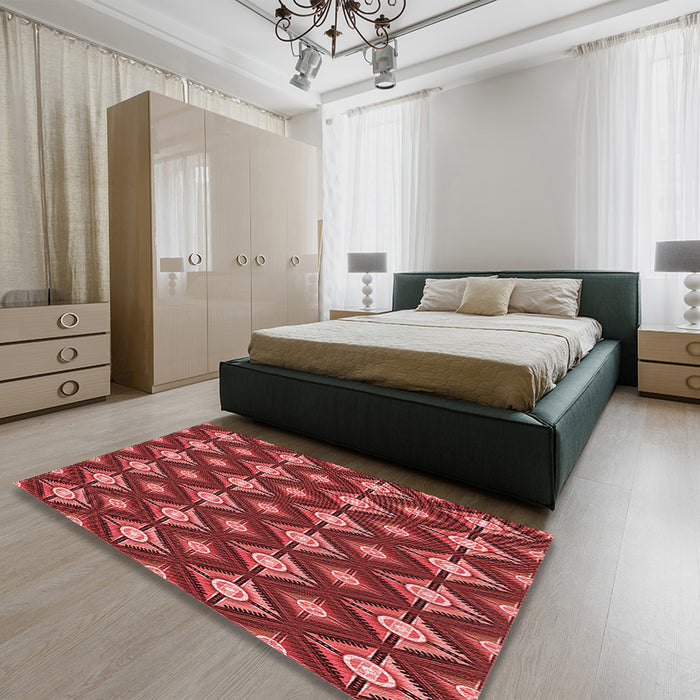 Round Machine Washable Transitional Cranberry Red Rug in a Office, wshpat3239rd