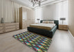 Patterned Green Modern Rug in a Bedroom, pat3239