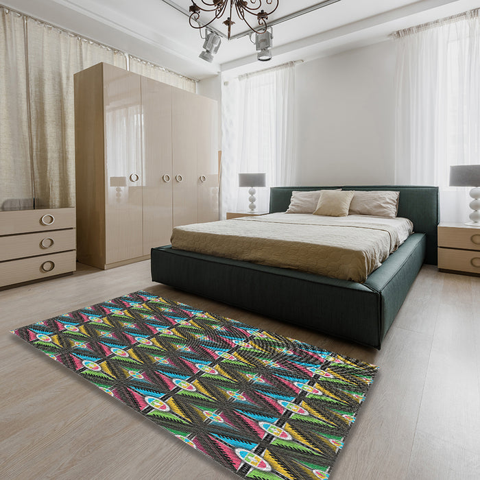 Patterned Green Modern Rug in a Bedroom, pat3239