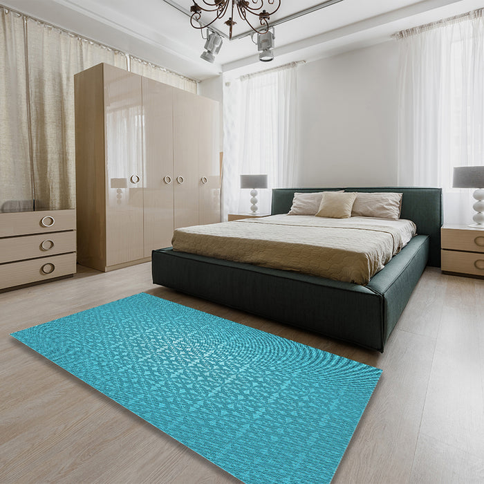 Patterned Dark Turquoise Green Rug in a Bedroom, pat324lblu