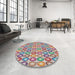 Round Patterned Pale Silver Gray Modern Rug in a Office, pat3242