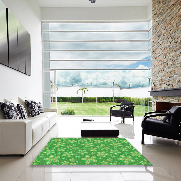 Square Patterned Dark Lime Green Rug in a Living Room, pat3244grn