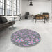 Round Machine Washable Transitional Viola Purple Rug in a Office, wshpat3244