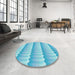 Round Patterned Blue Rug in a Office, pat3248lblu