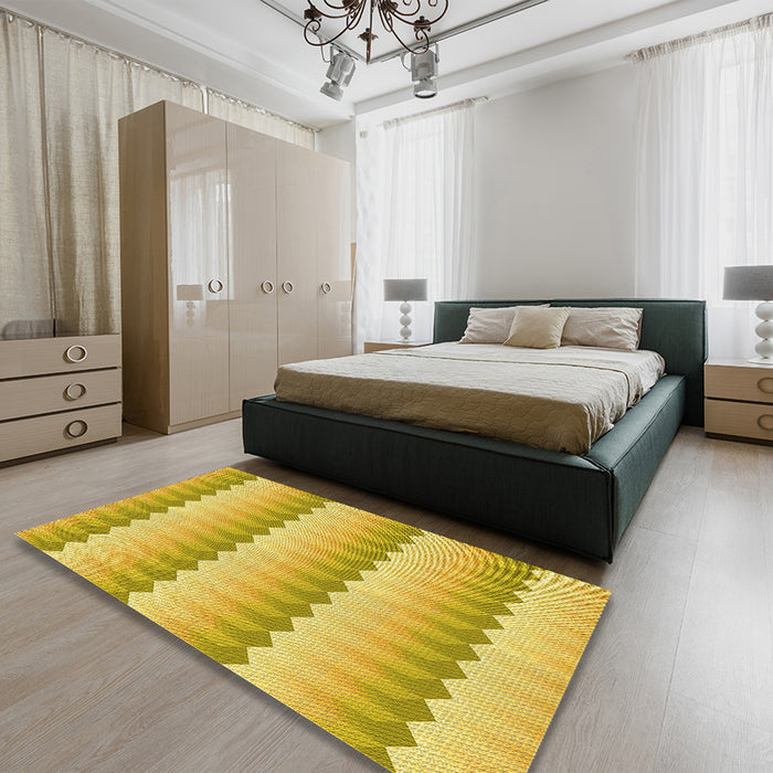 Patterned Bright Gold Yellow Rug in a Bedroom, pat3249yw