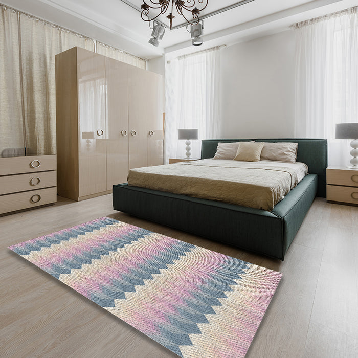 Machine Washable Transitional Dark White Beige Rug in a Bedroom, wshpat3249