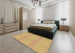 Patterned Saffron Yellow Rug in a Bedroom, pat325brn