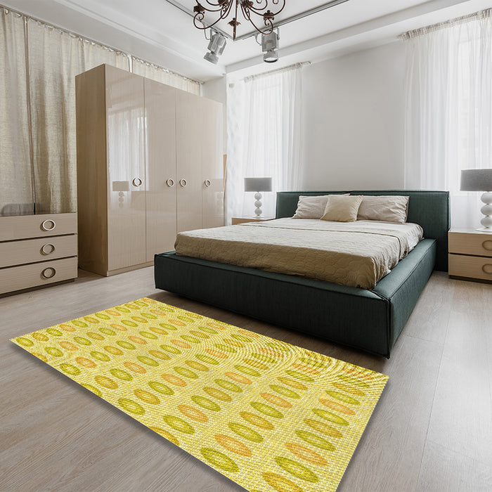 Round Machine Washable Transitional Yellow Rug in a Office, wshpat3250yw