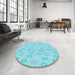 Round Patterned Diamond Blue Rug in a Office, pat3251lblu