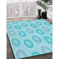 Patterned Blue Turquoise Green Rug, pat3252lblu