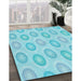 Patterned Blue Turquoise Green Rug in Family Room, pat3252lblu