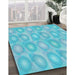 Machine Washable Transitional Bright Turquoise Blue Rug in a Family Room, wshpat3253lblu