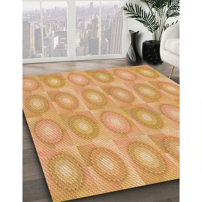 Patterned Neon Orange Rug in Family Room, pat3253org