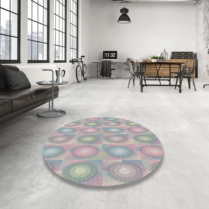 Round Machine Washable Transitional Granite Gray Rug in a Office, wshpat3253