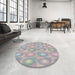 Round Machine Washable Transitional Granite Gray Rug in a Office, wshpat3253