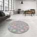 Round Patterned Granite Gray Modern Rug in a Office, pat3253