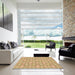 Square Patterned Yellow Orange Rug in a Living Room, pat3254brn