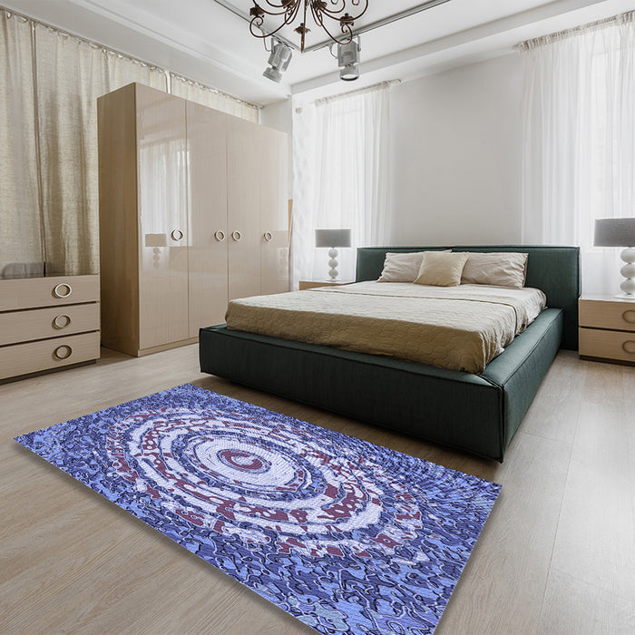 Patterned Deep Periwinkle Purple Rug in a Bedroom, pat3259blu