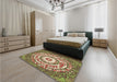 Patterned Saddle Brown Rug in a Bedroom, pat3259brn