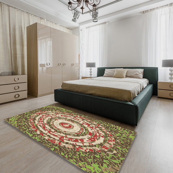 Patterned Saddle Brown Rug in a Bedroom, pat3259brn