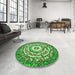 Round Patterned Green Rug in a Office, pat3259grn