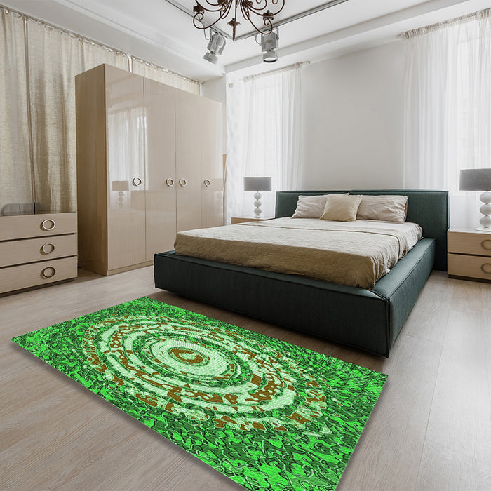 Round Machine Washable Transitional Green Rug in a Office, wshpat3259grn