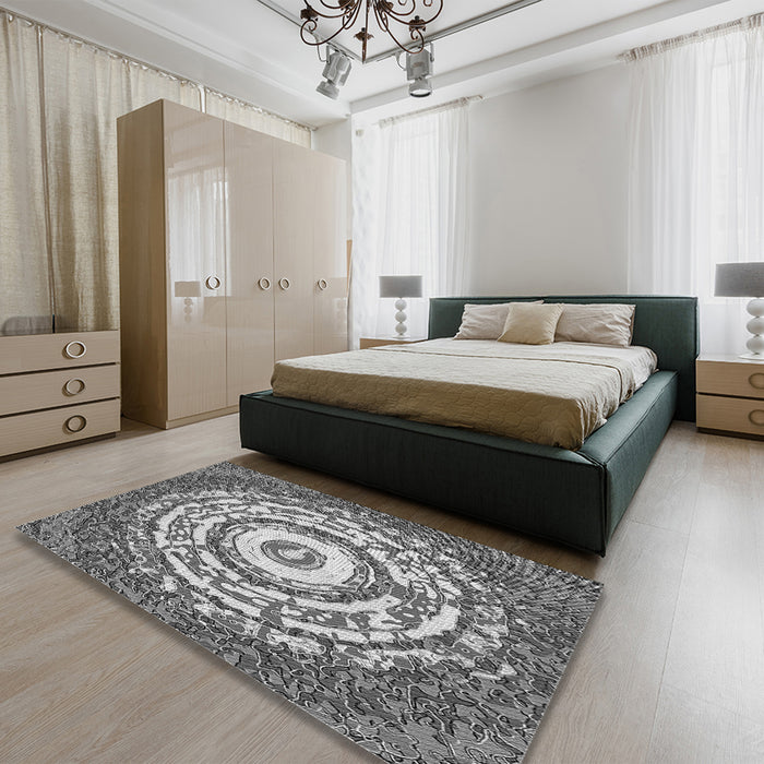 Patterned Cloud Gray Rug in a Bedroom, pat3259gry