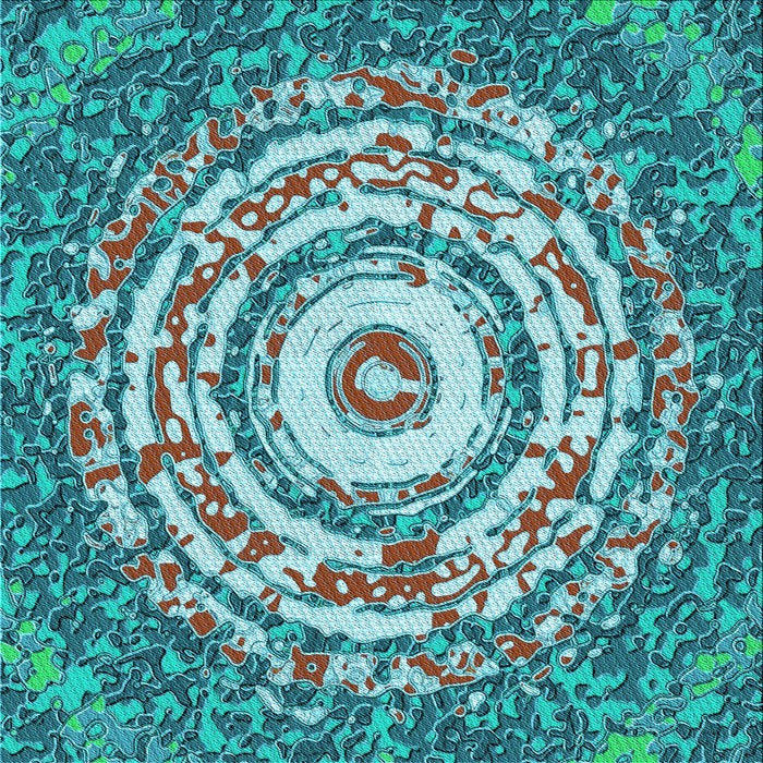 Round Patterned Greenish Blue Green Rug, pat3259lblu