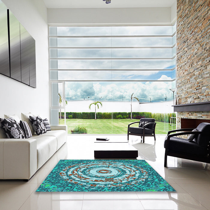 Machine Washable Transitional Greenish Blue Green Rug in a Kitchen, wshpat3259lblu