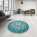 Round Patterned Greenish Blue Green Rug in a Office, pat3259lblu