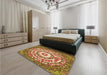 Patterned Mahogany Brown Rug in a Bedroom, pat3259org