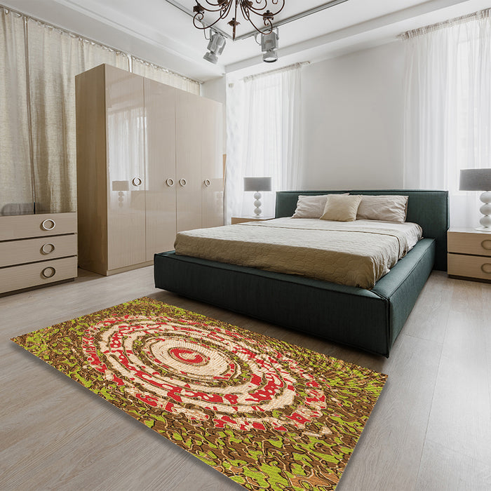 Patterned Mahogany Brown Rug in a Bedroom, pat3259org