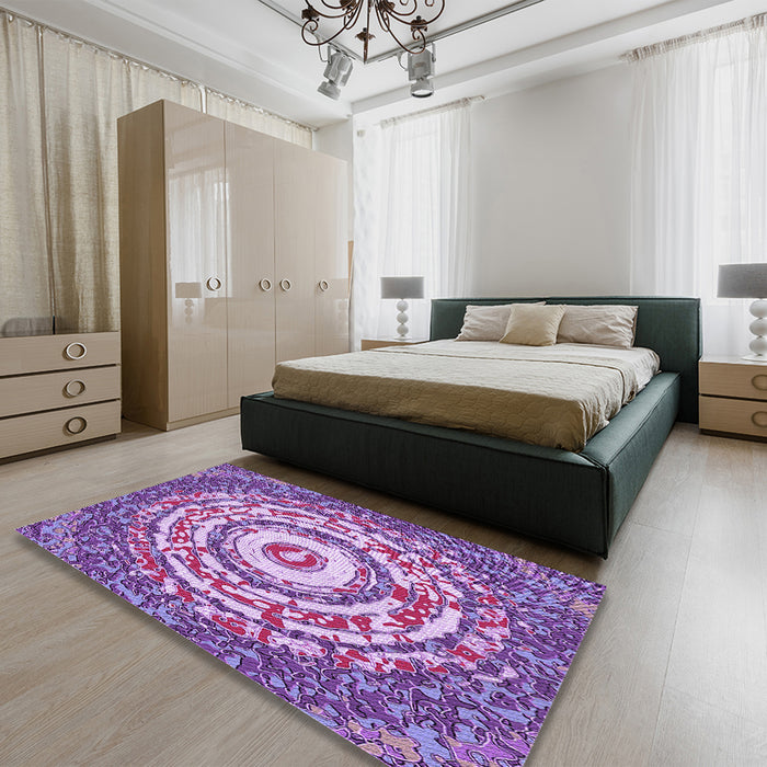 Round Machine Washable Transitional Dark Orchid Purple Rug in a Office, wshpat3259pur